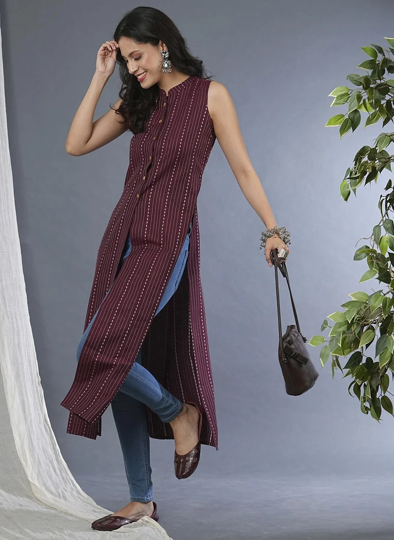 جلو باص Globus Women Striped Mandarin Collar Kurta